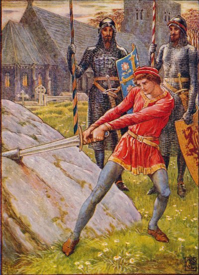 Arthur kihúzza a kardot a kőből, 1911. alkotó: Walter Crane