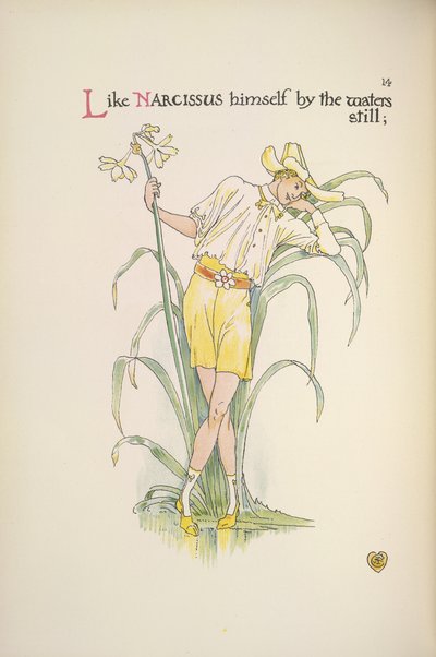 Állandó víz mellett. Egy fiatal férfi a víz partján áll alkotó: Walter Crane