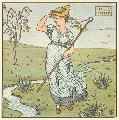 Színes illusztráció a „Little Boo Peep”-hez. alkotó: Walter Crane
