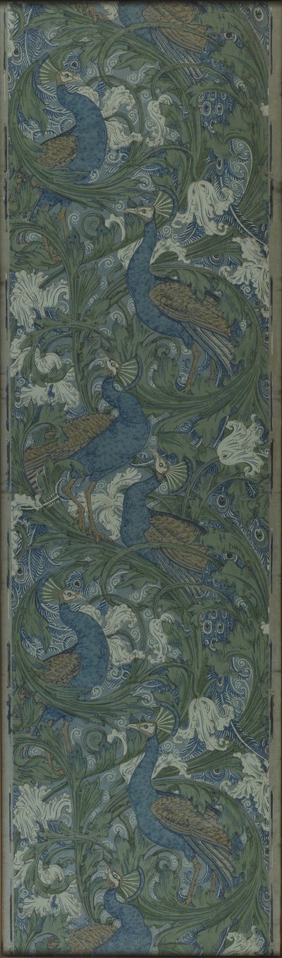 Füge és páva tapéta, 1895 körüli (tömbnyomtatott papír) alkotó: Walter Crane