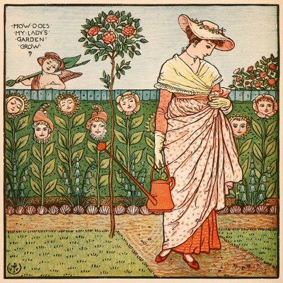Hogyan nő a hölgyem kertje, Walter Crane festménykönyvéből, pub. 1889. alkotó: Walter Crane