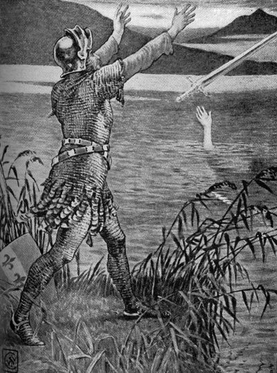 Arthur király – Sir Bedivere Excaliburt dobott. alkotó: Walter Crane