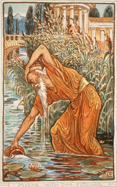 Midas a kancsóval, Nathaniel Hawthorne „A csodakönyv lányoknak és fiúknak” illusztrációja, 1852 alkotó: Walter Crane