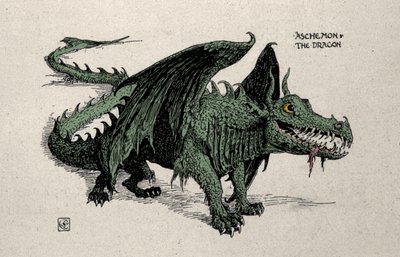 A mitológiai sárkány, Ashchemon ábrázolása Walter Crane rajza 1899-ből. alkotó: Walter Crane