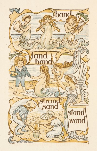 D betűre végződő rímszavak. Sellők. Gyermekek homokvárakat építenek a tengerparton. Az Arany alapozó. alkotó: Walter Crane