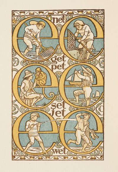 Az E betű használatát illusztráló rímszavak. Az arany alapozó. alkotó: Walter Crane