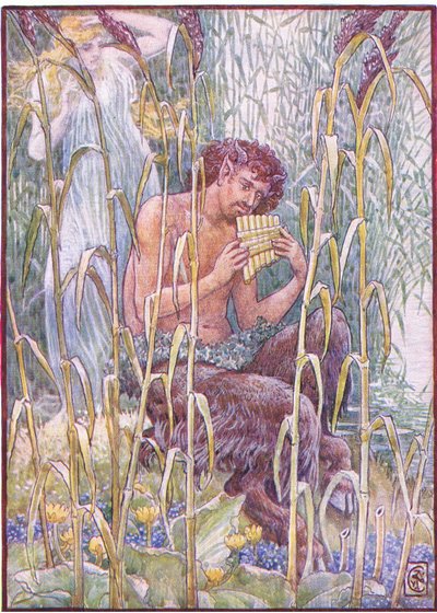Édes, átható édes volt a Pan pipa zenéje, illusztrációja a „Görögország története” című művéből. alkotó: Walter Crane