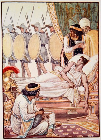 Erőfeszítéssel nézte őket, ahogy elhaladtak, illusztráció: Mary Macgregor „Görögország története”, 1. kiadás, 1913 (színes nyomtatás) alkotó: Walter Crane