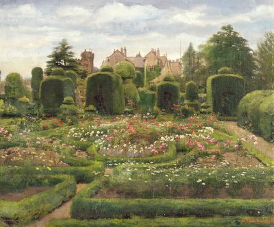 The Topiary Gardens, Levens Hall, Cumbria, 1886 (olaj, vászon, kartonra fektetve) alkotó: Walter Frederick Roofe Tyndale