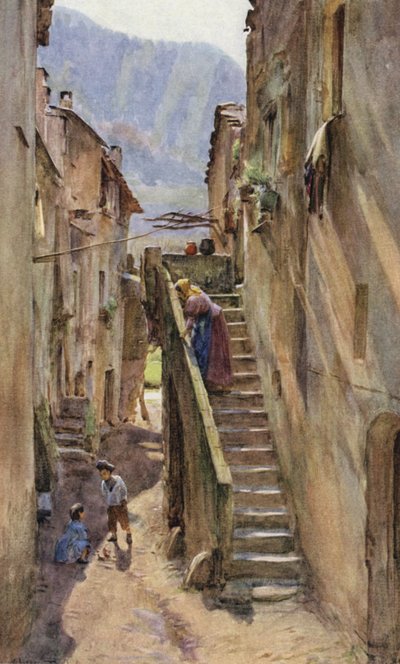 Vicolo del Ponte, Villa Nuova Di Albenga, Olaszország (színes litho) alkotó: Walter Frederick Roofe Tyndale