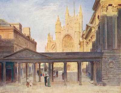 Wessex: Bath apátság és a szivattyúház (színes litográfia) alkotó: Walter Frederick Roofe Tyndale
