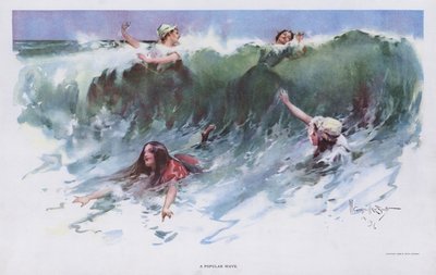 Népszerű hullám: nők játszanak a hullámokban a tengerparton (színes litó) alkotó: Walter Granville Smith