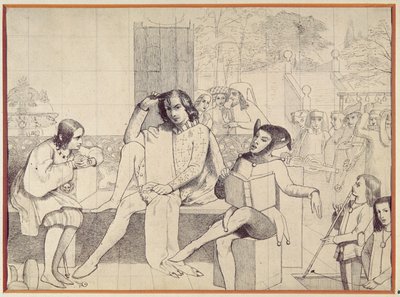 Tizenkettedik éjszaka, 1850 körül (tollrajz) alkotó: Walter Howell Deverell