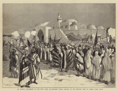 Egy művész zarándokútja a Szentföldre, III. Zarándokok tisztelegve Mózes híres sírjánál, Neby Musa alkotó: Walter Jenks Morgan