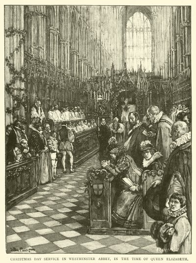 Karácsonyi istentisztelet a Westminster Abbeyben, Erzsébet királynő idejében alkotó: Walter Paget