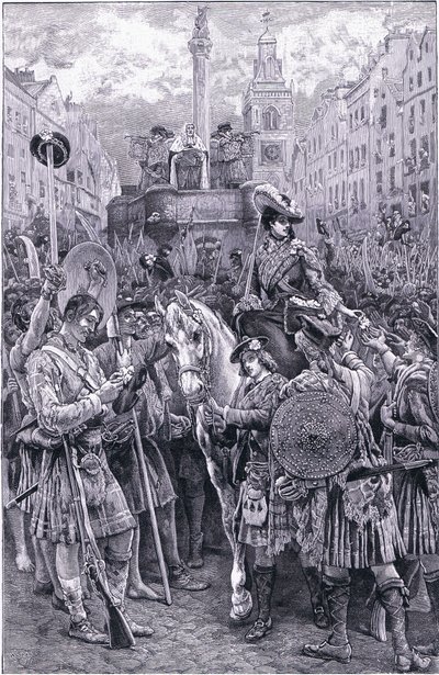 Az öreg színlelő kikiáltása VIII. Jakab királyként az Edinburgh-i kereszten alkotó: Walter Paget