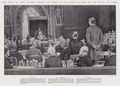 Earl Russell per társai előtt a Westminster-i Lordok Házának Királyi Képtárában (litho) alkotó: Walter Paget