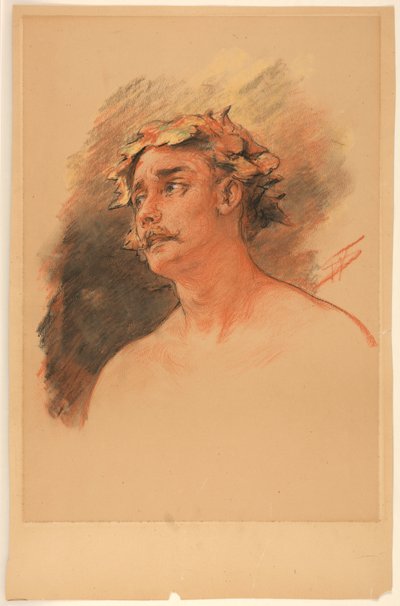 Szőlőkoszorúval koronázott férfi mellszobra alkotó: Walter Shirlaw