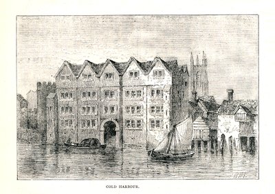 Cold Harbour. Középkori kastély a Thames északi partján, a London Bridge felett, 1894 alkotó: Walter Thornbury