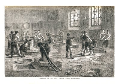 A pénzverde belseje egy 1800 körüli rajzból, 1878 alkotó: Walter Thornbury