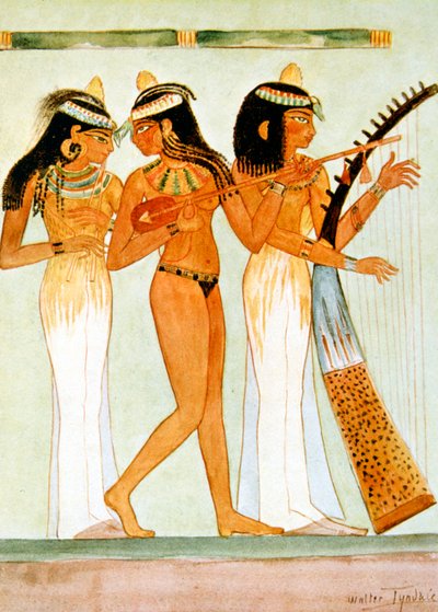 Ókori egyiptomi zenészek és táncosok, 1910 alkotó: Walter Tyndale