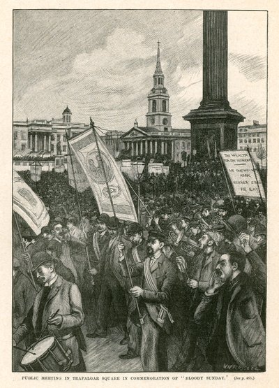 Nyilvános gyűlés a Trafalgar téren a Véres Vasárnap emlékére (metszet) alkotó: Walter Westley Russell