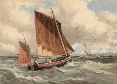 Francia Lugger a tengeren (színes litográfia) alkotó: Walter William May