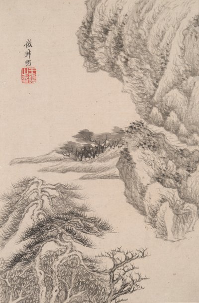 Táj különböző régi mesterek stílusában: Tájkép Wang Meng után (1308 alkotó: Wang Jian