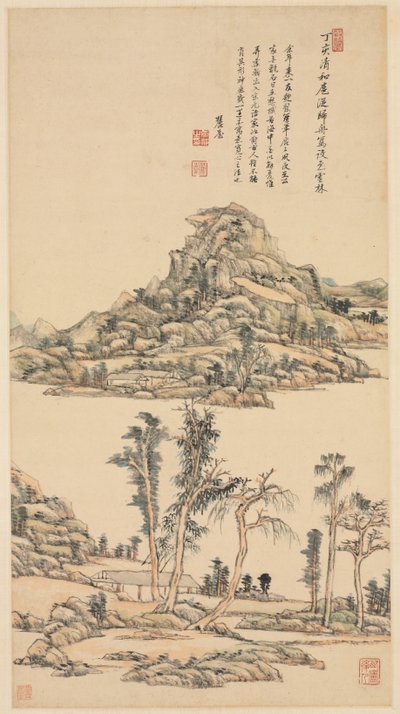 Tájkép Ni Zan színstílusában, 1707. alkotó: Wang Yuanqi
