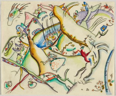 Akvarell a III. rézkarcához; Táj lovasokkal alkotó: Wassily Kandinsky