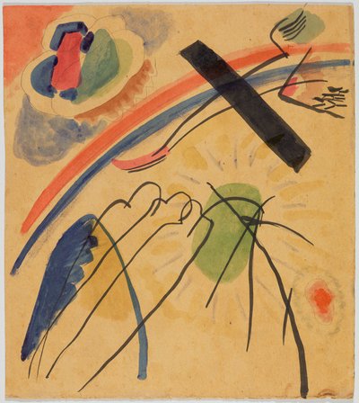 Drei Gestalten und Vogel (?); Aquarell (ohne Titel) alkotó: Wassily Kandinsky
