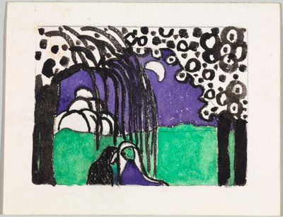 Terv a „Két nő holdfényes tájban” című színes fametszethez alkotó: Wassily Kandinsky