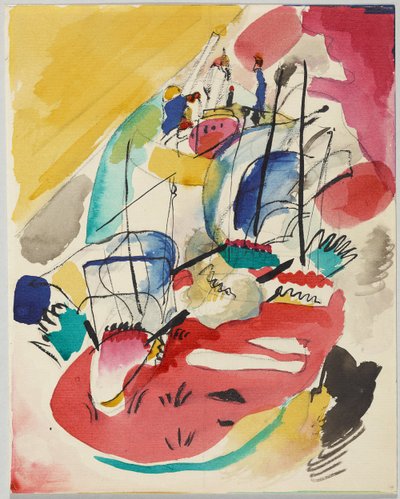 Az „Improvizáció 31 (tengerészeti csata)” tervezete alkotó: Wassily Kandinsky
