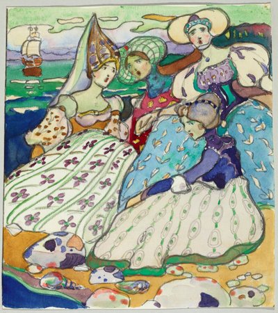 Lányok csoportja a tengerparton alkotó: Wassily Kandinsky