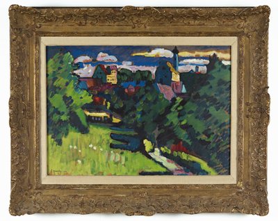 Murnau - kilátás a várral, a templommal és a vasúttal alkotó: Wassily Kandinsky