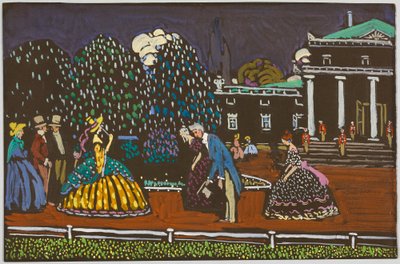 Tanulmány a „Magas rangú látogatás” című műhöz; „Üdvözlés a sétányon” alkotó: Wassily Kandinsky