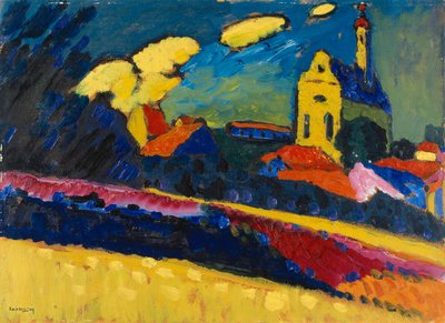 Tanulmány Murnau számára – Táj templommal, 1909. alkotó: Wassily Kandinsky