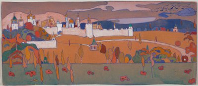 Fallal körülvett város őszi tájban alkotó: Wassily Kandinsky
