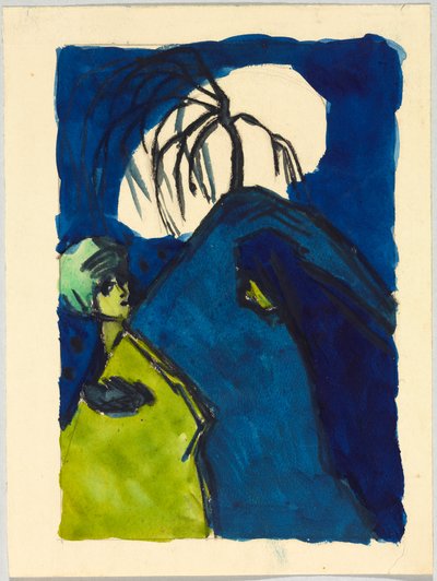Zwei Gestalten vor Hügel mit Baum und weißer Wolke; Begegnung alkotó: Wassily Kandinsky