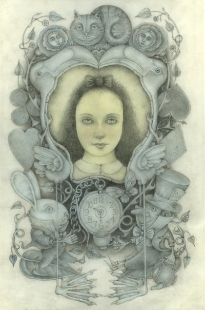 Alice portréja tükörben, 2022 (grafit, színes ceruza, akvarell) alkotó: Wayne Anderson