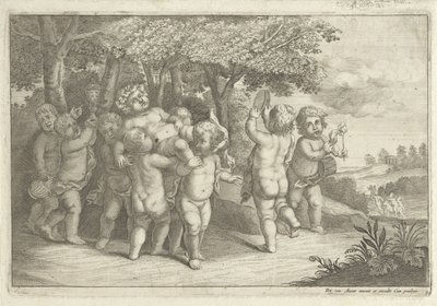 A zenélő és táncoló fiúk bacchant viselnek alkotó: Wenceslaus Hollar (rejected attribution)