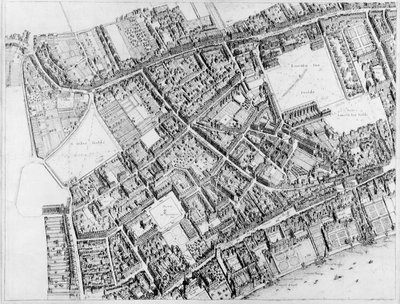 London nyugati központi kerületének madártávlati terve, 1660-6 alkotó: Wenceslaus Hollar