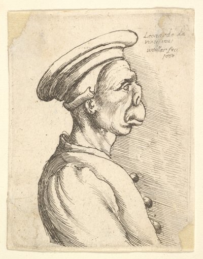 Lapos orrú, kiálló szájú, lapos sapkát és gombos kabátot viselő férfi mellképe..., 1660. alkotó: Wenceslaus Hollar