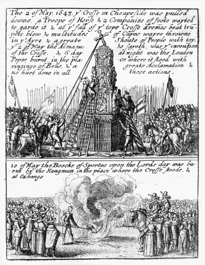 Olcsó kereszt megsemmisítése; a „Sportkönyv” a helyszínen égett alkotó: Wenceslaus Hollar