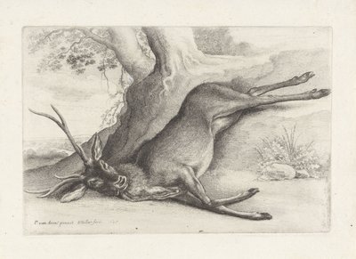 lelőtt szarvast Vadászat, vadászkutyák és vadak (sorozat címe) alkotó: Wenceslaus Hollar