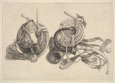 Öt vadászkürt, 1625-77. alkotó: Wenceslaus Hollar