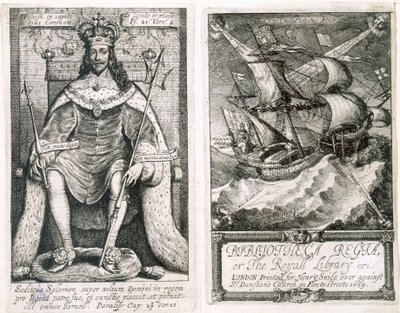 A "Bibliotheca Regia, vagy A királyi könyvtár" címlapja és címlapja, 1659 (metszet és metszet) alkotó: Wenceslaus Hollar