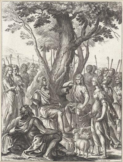 Meliboeus pásztor ítéli meg Corydon és Thyrsis pásztorok játékát Vergilius művei (sorozat címe) alkotó: Wenceslaus Hollar