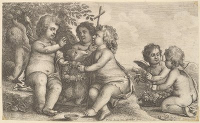 Jézus, Keresztelő Szent János és négy kerub, 1625-77. alkotó: Wenceslaus Hollar