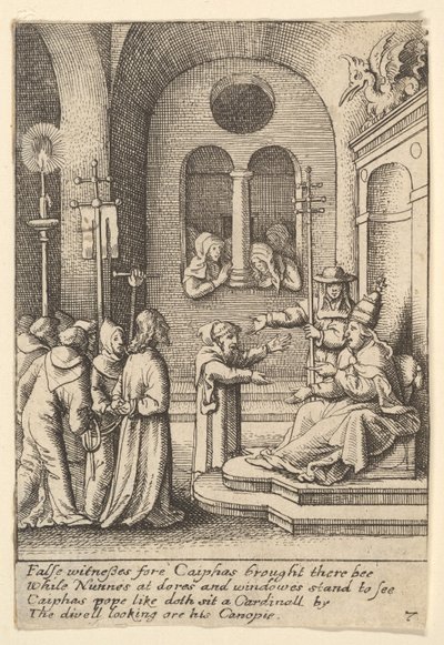 Jézus ismét Kajafás előtt, 1625-77. alkotó: Wenceslaus Hollar